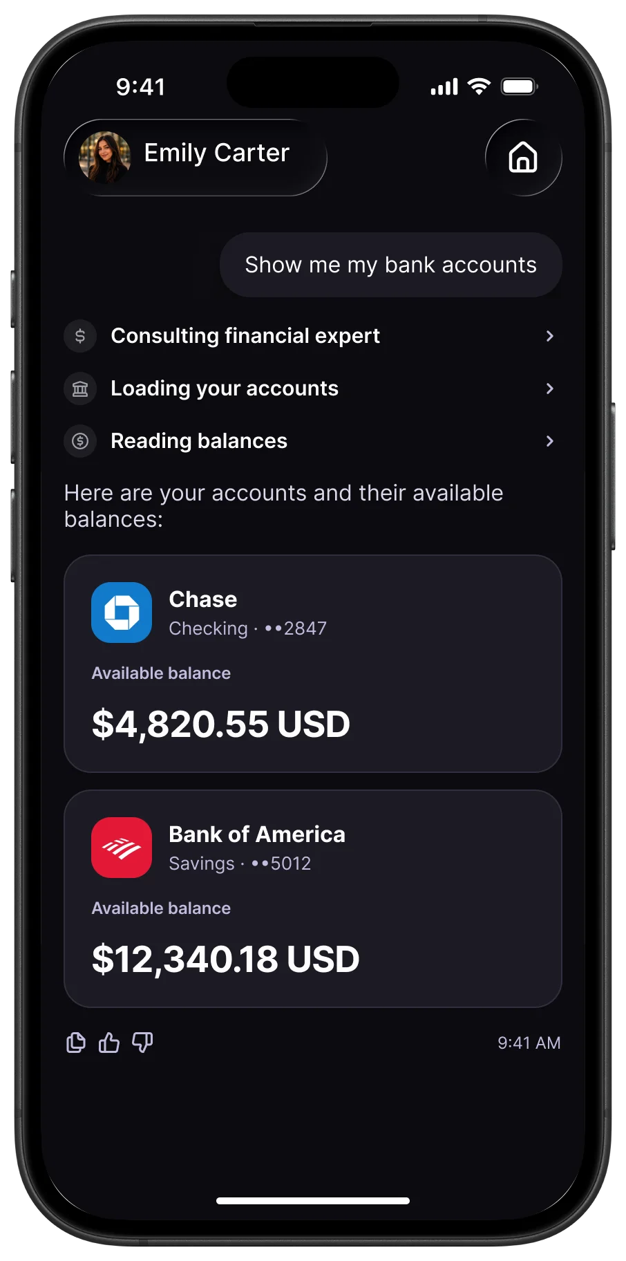 Clatri managing bank accounts through chat