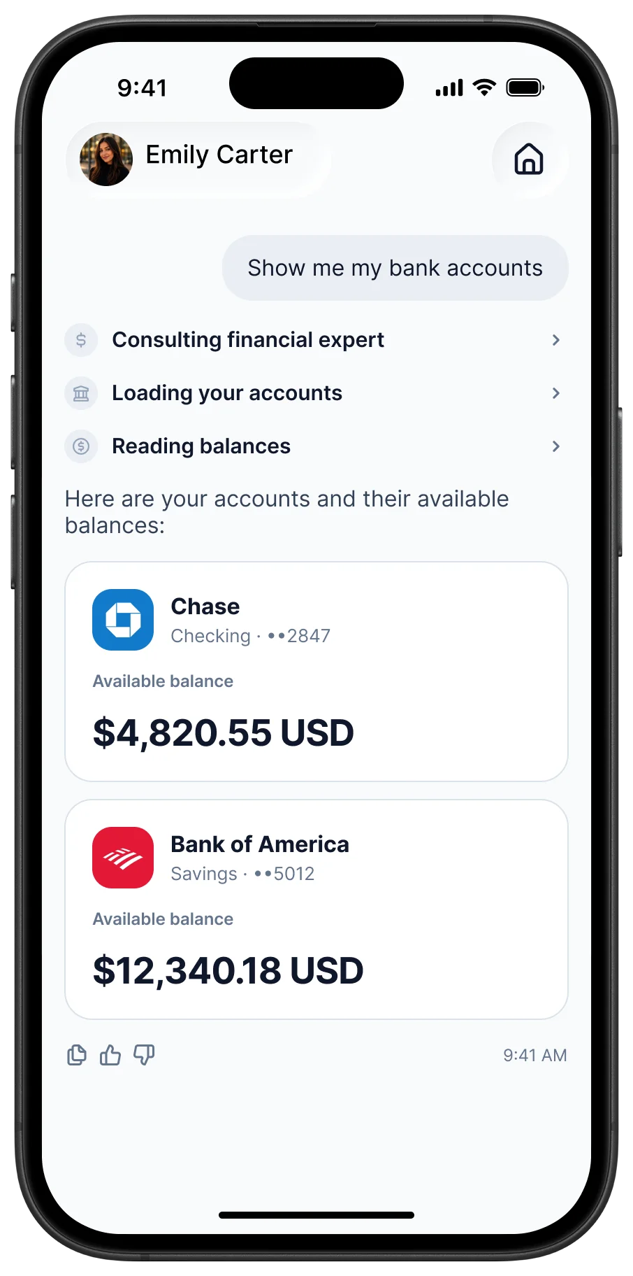 Clatri managing bank accounts through chat