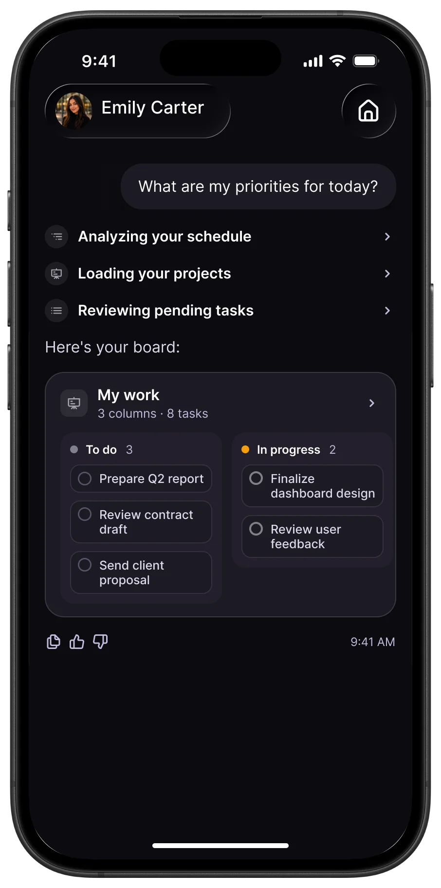 Clatri showing a tasks board
