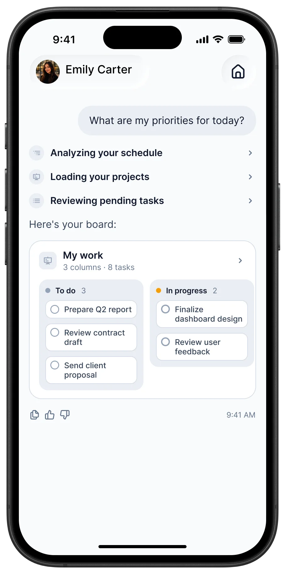 Clatri showing a tasks board