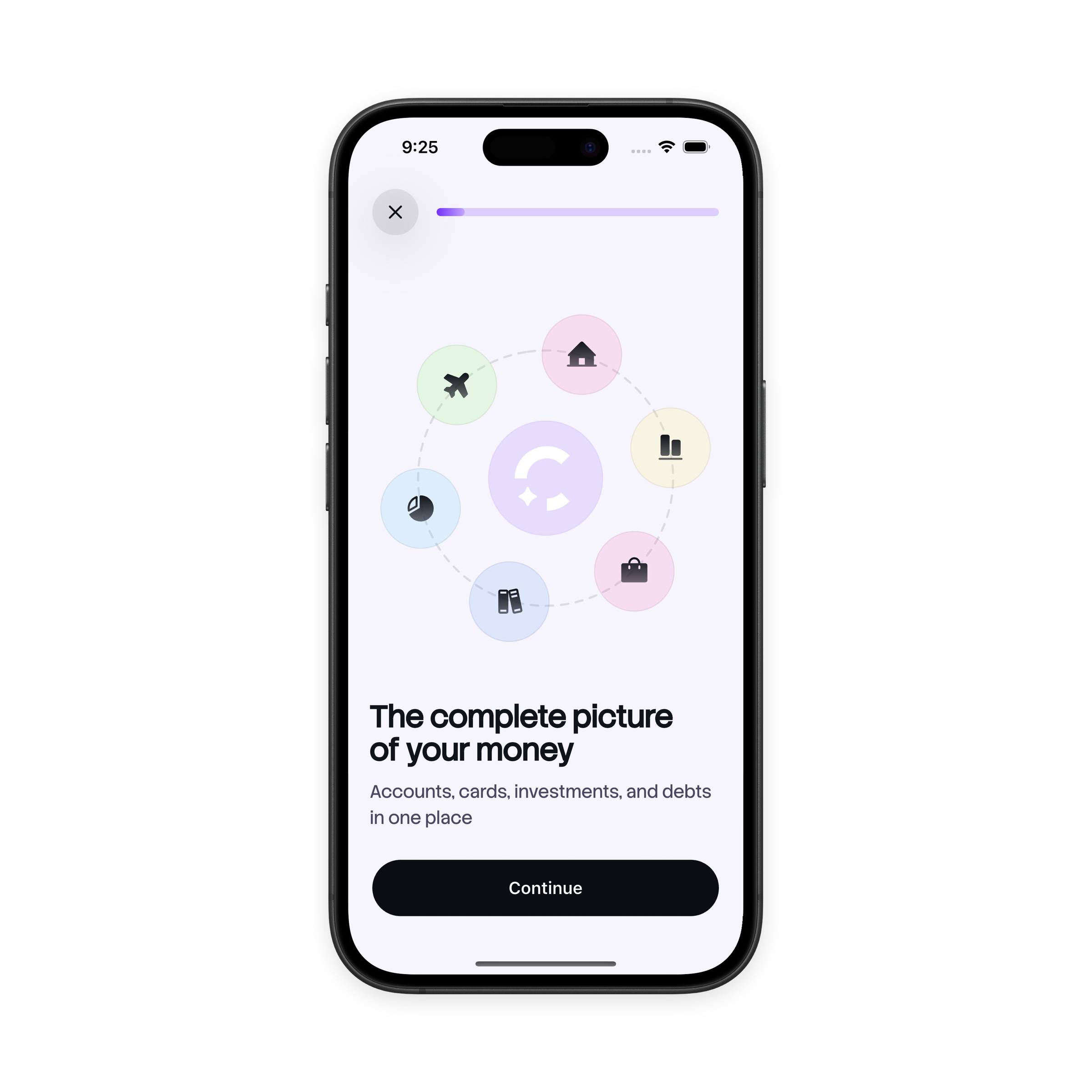 Onboarding dinero — Cuentas, tarjetas, inversiones y deudas en un solo lugar